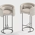 Modern Bar Stools with Light Gray Upholstered Fabric Curved Backrest and Circular Black Metal Frame