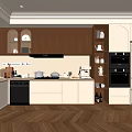 Modern Kitchen Sideboard With Wooden Cabinets LED Lighting Storage And Appliances