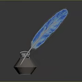 Elegant Blue Feather Quill Pen With Glass Inkwell And Metal Base Daily Life Essentials