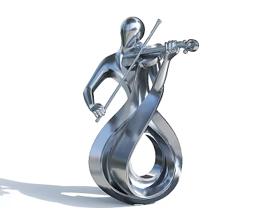 Silver Human Figure Landscape Sculpture Playing Violin With Infinite Loop Base 3d model