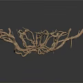 Golden Branched Organ Hair Like Radiating Dry Root Structure On White Reflective Background