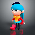 Cartoon Character With Blue Hair Black Hat And Yellow Scarf In Red Outfit