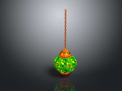 Green Decorative Pendant Light With Golden Accents Glittering Glass Shade And Hanging Chain 3d model