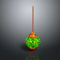 Green Decorative Pendant Light With Golden Accents Glittering Glass Shade And Hanging Chain