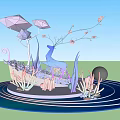 Decorative Artwork Featuring Polygonal Diamonds Deer Silhouette Glowing Floral Branches And Blue Purple Hues