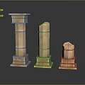 Classical Architectural Stone Columns In Different Heights Intact And Broken With Dark Background Reflection