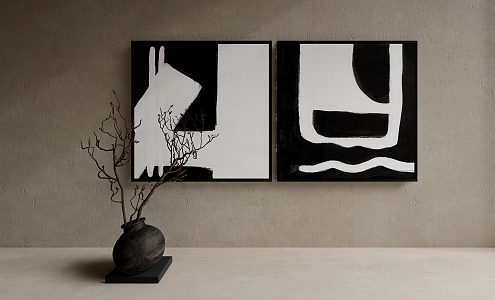 -Ji Feng Decorative Painting Combination Black and White Decorative Painting 3d model