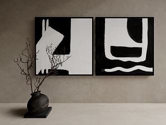 -Ji Feng Decorative Painting Combination Black and White Decorative Painting 3d model