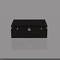 Black Storage Trunk Featuring Flat Swing Door With Metal Rivets And Lock