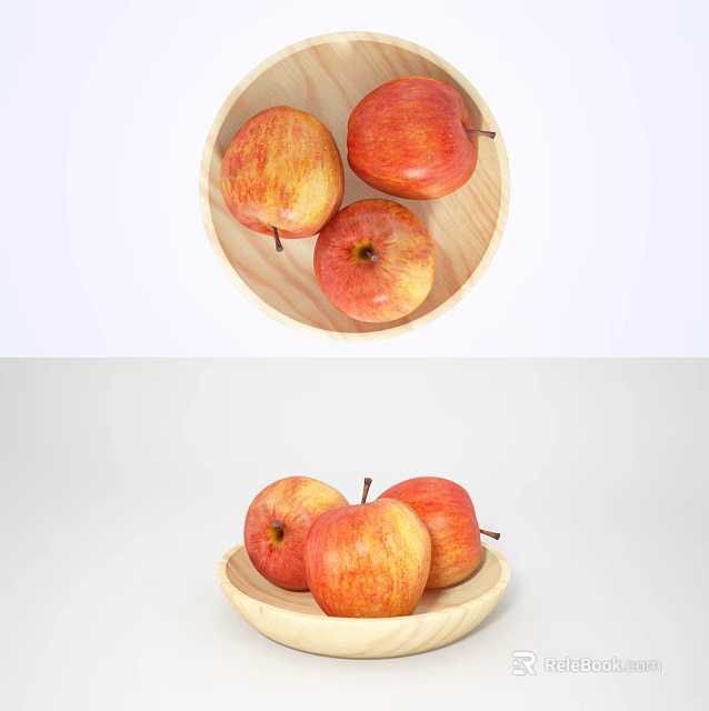Fresh Red and Yellow Apples in Multiple Wooden Bowls on White Background 3d model 