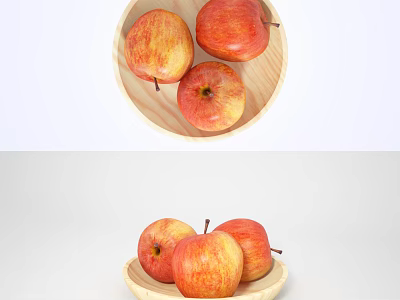 Fresh Red and Yellow Apples in Multiple Wooden Bowls on White Background 3d model