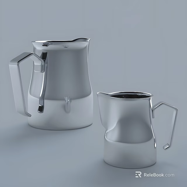 Stainless Steel Modern Kitchenware With Moka Pot And Milk Frother Design 3d model 