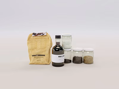 Practical Kitchen Spice Storage Set With Glass Jars Salt Bottle And Paper Bag 3d model