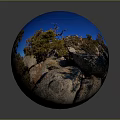 Scenic Mountain Valley View With Blue Sky Sun Rocks And Trees 3d model