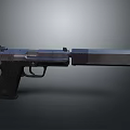 Modern Tactical Black Pistol With Silencer Metal Frame And Ergonomic Grip