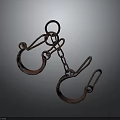 Antique Rusted Iron Handcuffs With Chain Link And Metal Ring Restraints