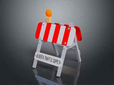 Alberta Traffic Supply Ltd Red White Striped Barrier With Orange Top Ball For Road Safety 3d model