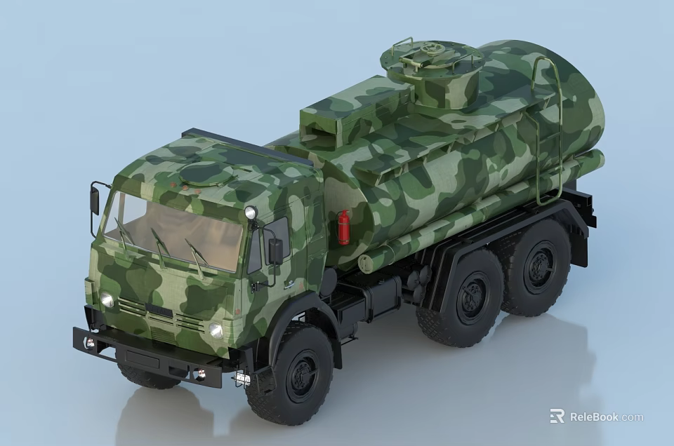 Functional Camouflage Military Tanker Vehicle With Six Wheel And Storage Tank 3d model 