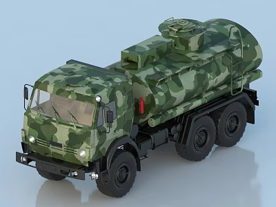 Functional Camouflage Military Tanker Vehicle With Six Wheel And Storage Tank 3d model