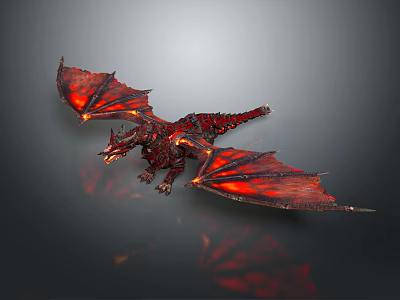 Powerful Mythical Dragon Game Movie Character With Red Black Fiery Wings And Lava Textures 3d model