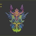 Ornate Decorative Shield With Yellow Blue Black Symmetric Patterns And Metallic Texture