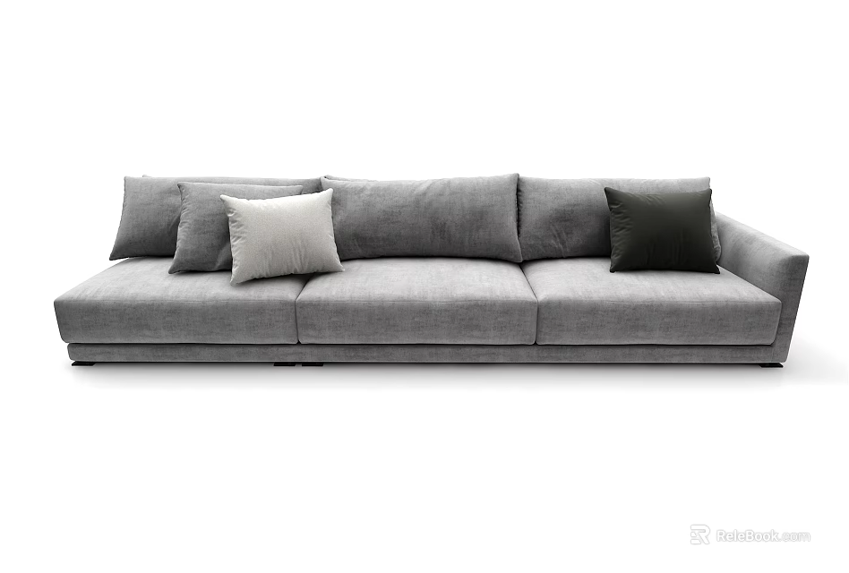 Modern Gray Fabric Three Seater Sofa with Decorative Pillows in Living Room 3d model 