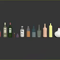 Colorful Decorative Ornament Set With Various Shaped Glass Bottles And Reflections On Black Background