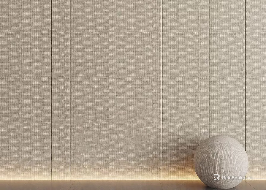 Light Colored Wall Panels With Textured Vertical Lines Bottom Light Strip And Round Beige Decor 3d model 