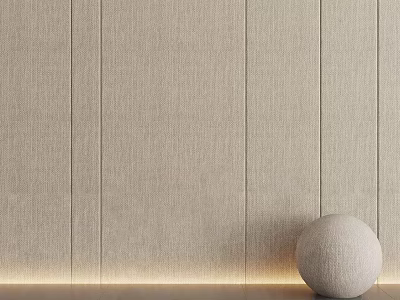 Light Colored Wall Panels With Textured Vertical Lines Bottom Light Strip And Round Beige Decor 3d model