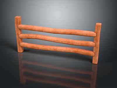 Scenic Rural Landscape Featuring Wooden Fence With Three Horizontal Logs And Reflection On Black Ground 3d model