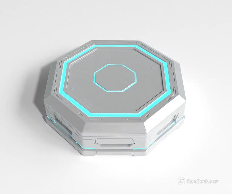 Modern Octagonal Electronic Device With Blue LED Light And Sleek Design 3d model 