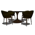 Dark Colored Round Dining Table Set With Four Upholstered Chairs And Textured Tabletop 3d model