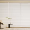 Venetian blinds, fabric blinds, curtains, Shangri-La blinds, honeycomb blinds, lazy single-person sofa, green plant side table 3d model