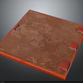 Red Square Decorative Metal Component With Rustic Surface And Corner Brackets
