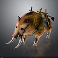 Wild Boar With Decorative Saddle Golden Circular Plate And Wooden Structure