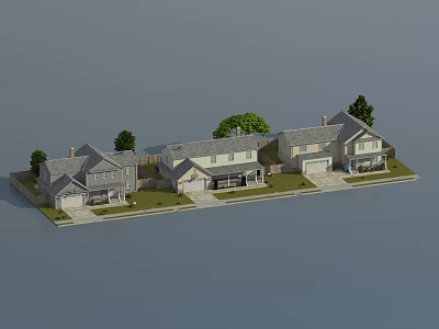 Single Family House Exterior With Lawn Trees And Driveway Design 3d model