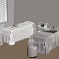 Spa Room With Two Massage Beds White Sheets Stools And Trays Of Bottles