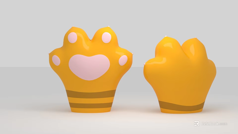 Cute Yellow Paw Shaped Decorations With Pink Heart And Brown Stripes Photo Spot 3d model 