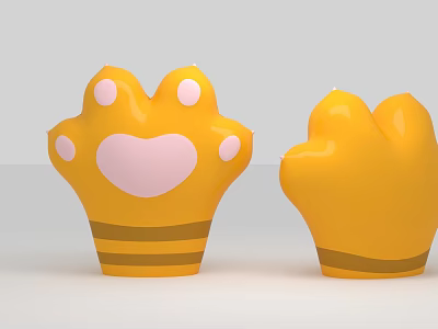 Cute Yellow Paw Shaped Decorations With Pink Heart And Brown Stripes Photo Spot 3d model