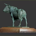 Elegant Green Bull Figurine Decorative Ornament Set With Wooden Base Display Piece