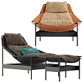 Modern Lounge Chair With Black Metal Frame Brown Orange Cushions And Tray Base
