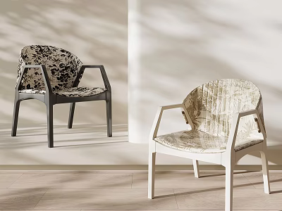 Two Stylish Floral Fabric Upholstered Leisure Arm Chairs For Warm Minimalist Home Living Space 3d model