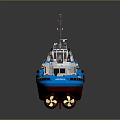 Blue and Red Tugboat With White Superstructure Antenna and Deck Gear