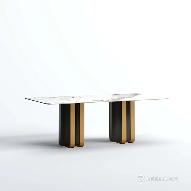 Elegant Modern Dining Table With Marble Top And Black Gold Metal Legs 3d model 