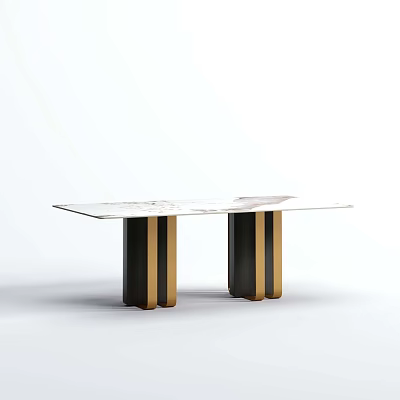 Elegant Modern Dining Table With Marble Top And Black Gold Metal Legs 3d model