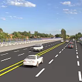 Modern Road Infrastructure with Multiple Lanes Yellow Dividing Lines Guardrails and Vehicles on Urban Highway