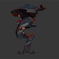 Mechanical Creature Character With Glowing Red Eyes And Complex Armor Structure 3d model