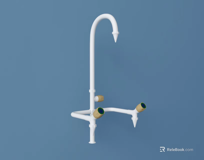 White Utility Faucet With Dual Handles And Curved Spout Design 3d model 