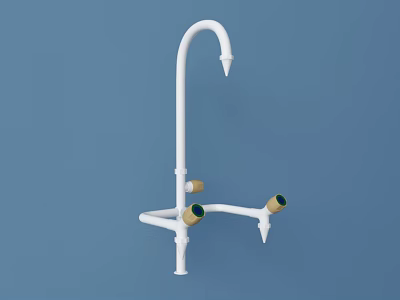 White Utility Faucet With Dual Handles And Curved Spout Design 3d model