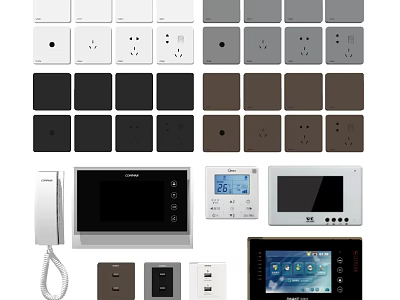 Modern Switch Panels in White Gray Black Brown Colors with Sockets and Different Designs 3d model